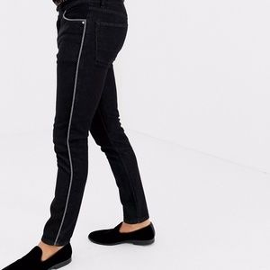 Men's Black Wash Skinny Jeans with Piping (NWOT)